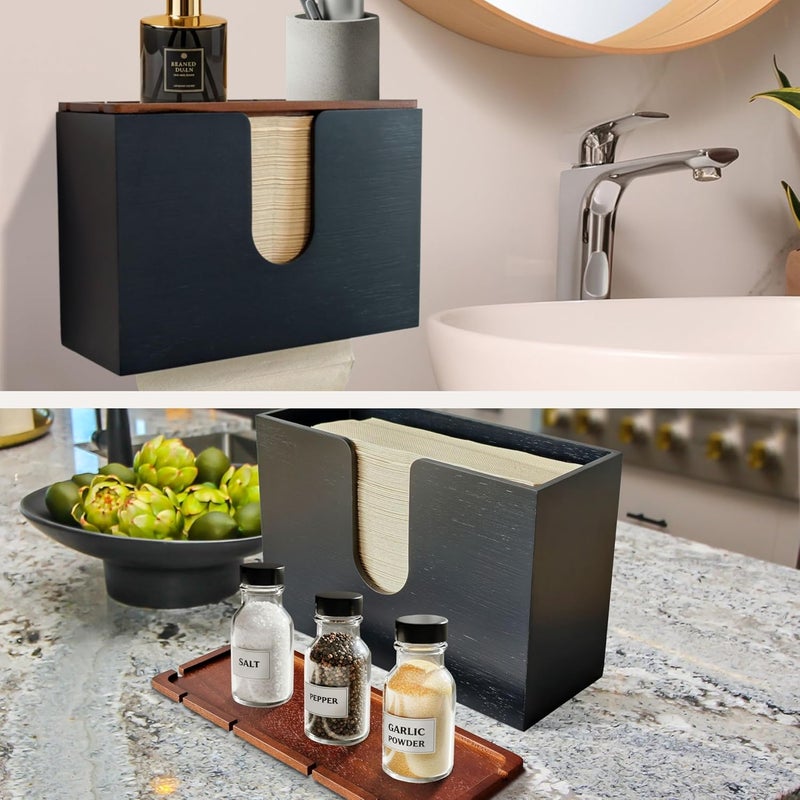 Ebun Bamboo Folded Paper Towel Holder – Wall Mount & Countertop Paper Towel Dispenser for Bathroom, Kitchen & Office – Fits C-Fold, Multifold, Z-Fold Towels – Rustic Modern Design, Black - Image 2